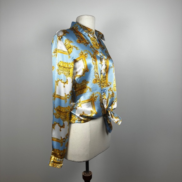 Satin Floral Tie Dress Shirt - Picture 2 of 4